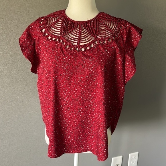 Anthropologie Ranna Gill Markie Cutout Blouse Red Floral - Picture 2 of 13
